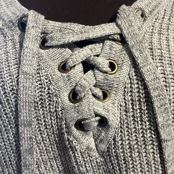 Grey Lace up Sweater - Picture 2 of 4